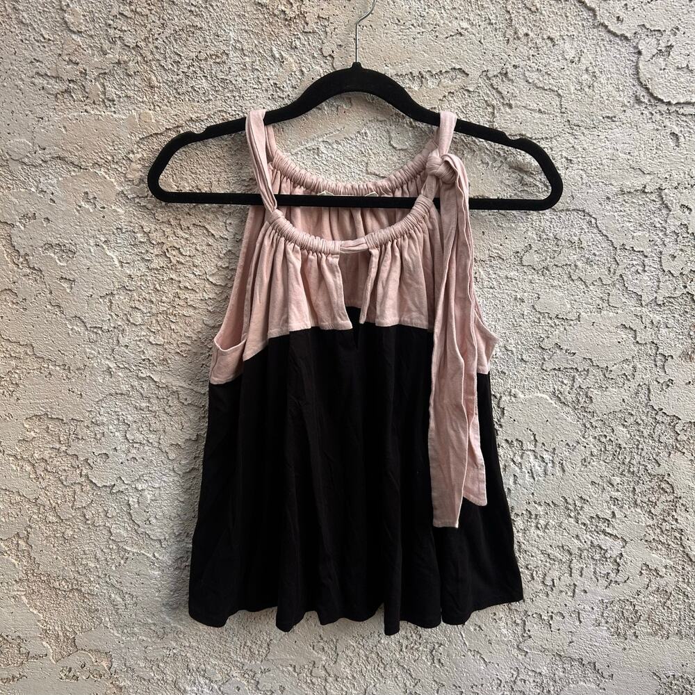 Pilcro Soft Jersey Colorblock Tie Shoulder Babydoll Tank Top Black Pink S